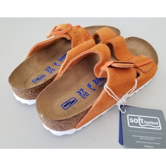 Birkenstock Arizona Soft Footbed Sandals Russet Orange Suede Womens 37 Narrow - Picture 3 of 6
